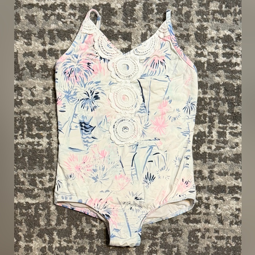 Lilly Pulitzer - Girls UPF 50+ Danica Swimsuit (Sea to Shining Sea), Size - 4